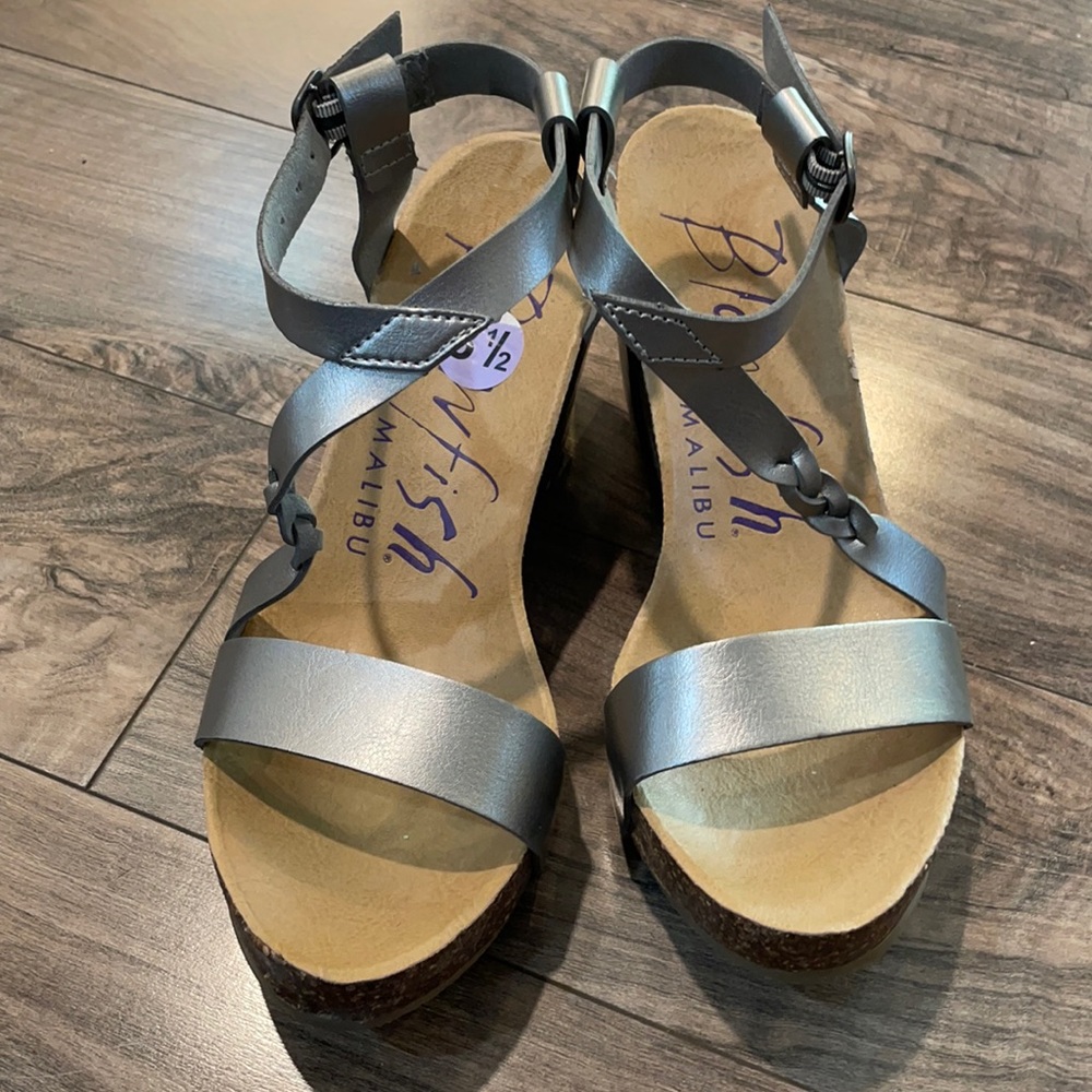 Pewter wedge sandals- brand new